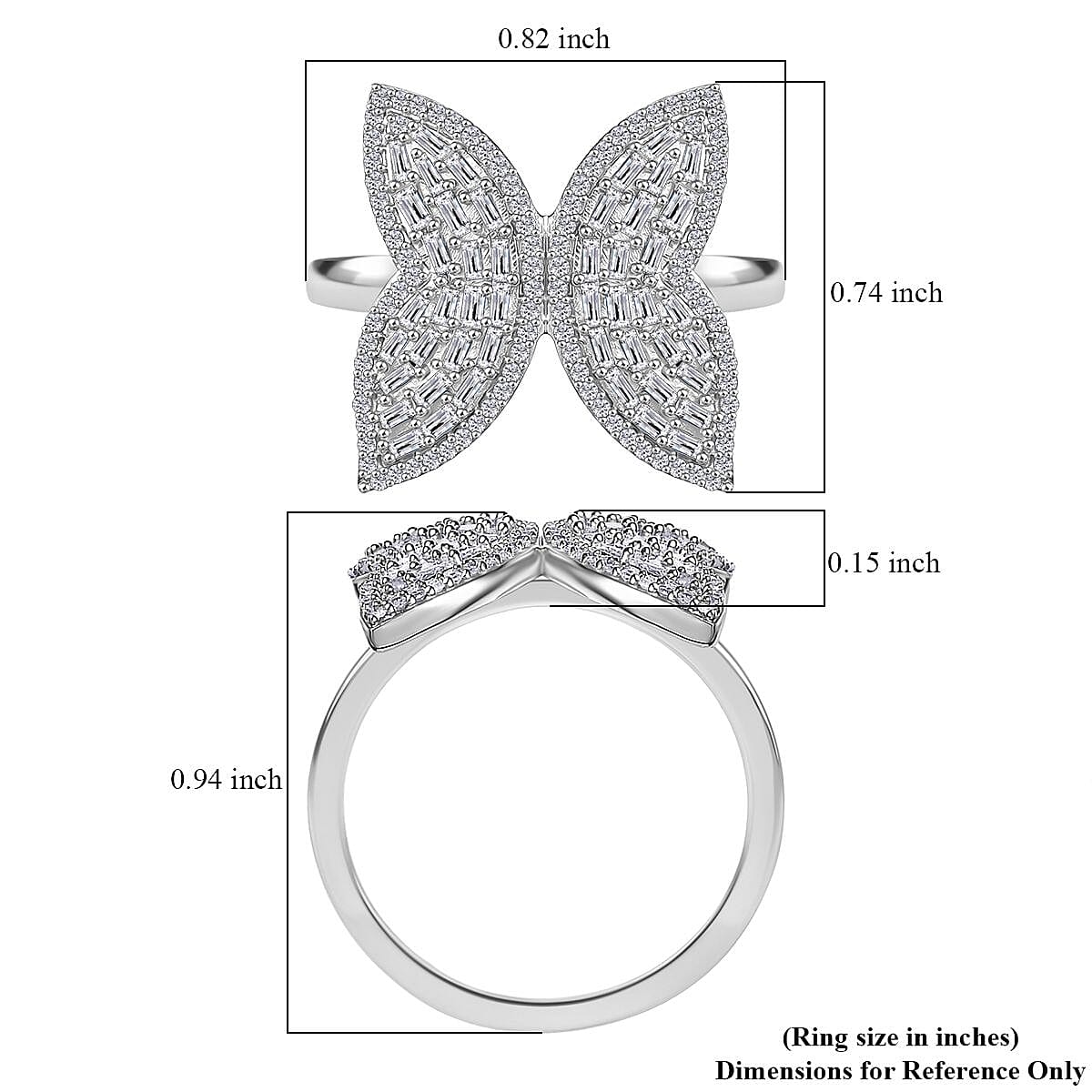 GP Trionfo Collection Diamond 1.00 ctw Butterfly Ring in Rhodium Over Sterling Silver (Size 10.0)