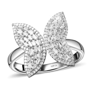 GP Trionfo Collection Diamond 1.00 ctw Butterfly Ring in Rhodium Over Sterling Silver (Size 7.0) 