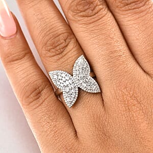 GP Trionfo Collection Diamond 1.00 ctw Butterfly Ring in Rhodium Over Sterling Silver (Size 7.0) 