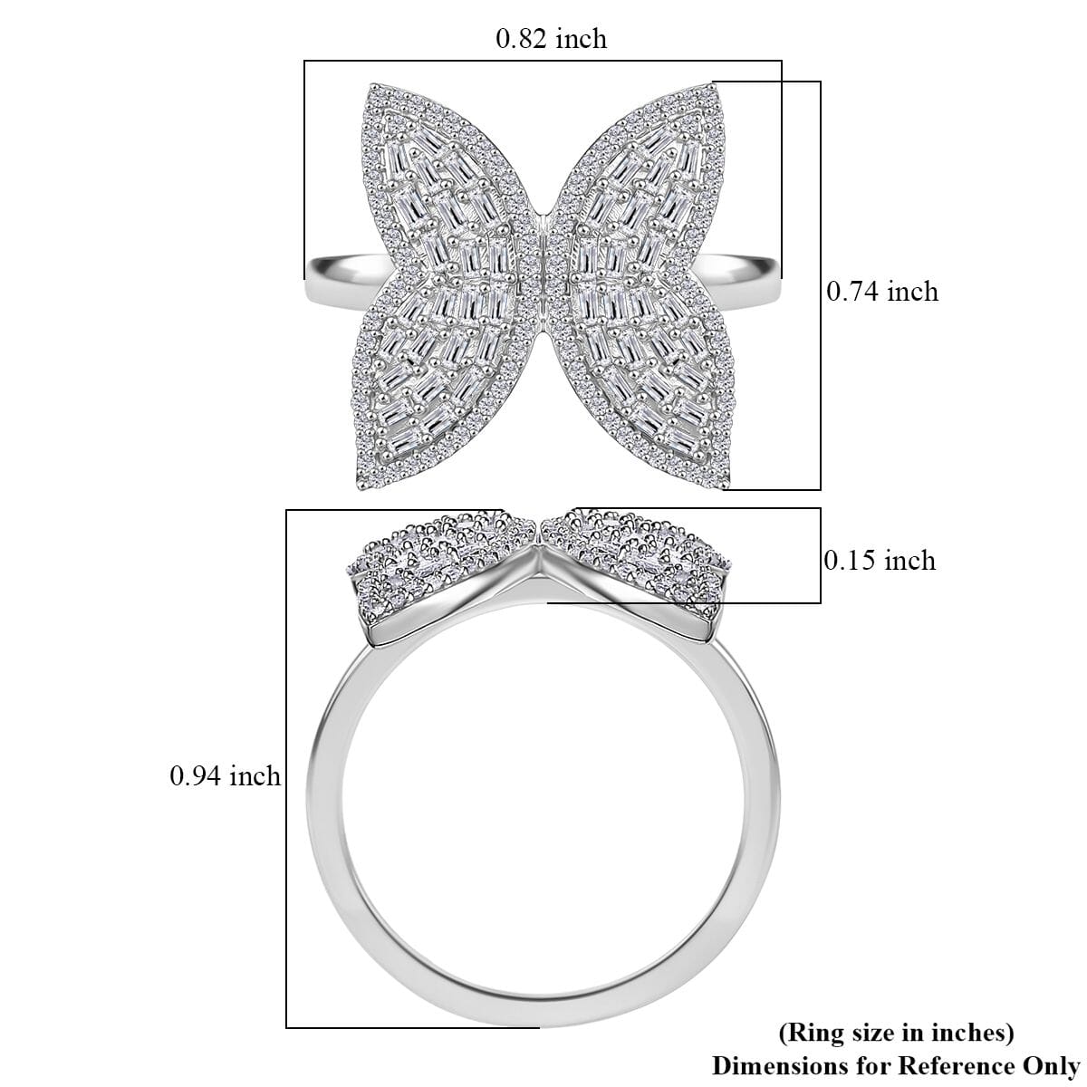 GP Trionfo Collection Diamond 1.00 ctw Butterfly Ring in Rhodium Over Sterling Silver (Size 7.0)  image number 5