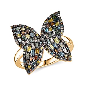 GP Trionfo Collection Multi Color Diamond Natural & IR 1.00 ctw Butterfly Ring in 18K Vermeil Yellow Gold Over Sterling Silver (Size 10.0)