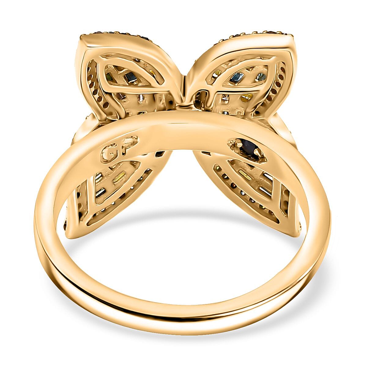 GP Trionfo Collection Multi Color Diamond Natural & IR 1.00 ctw Butterfly Ring in 18K Vermeil Yellow Gold Over Sterling Silver (Size 7.0) image number 4