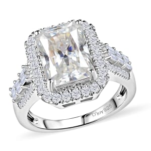 D'Joy Radiant Cut Moissanite 4.90 ctw Art Deco Ring in Rhodium Over Sterling Silver (Size 10.0) 