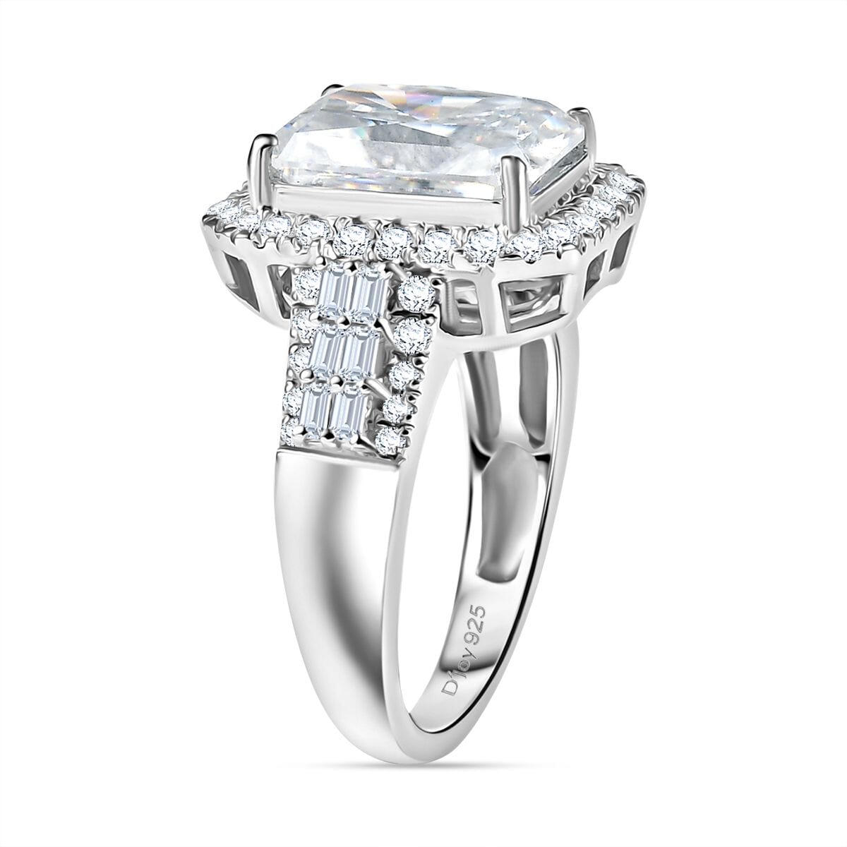 Radiant Cut Moissanite (Oct 11x8mm) Ring in Rhodium Over Sterling Silver (Size 10.0) 4.90 ctw image number 3