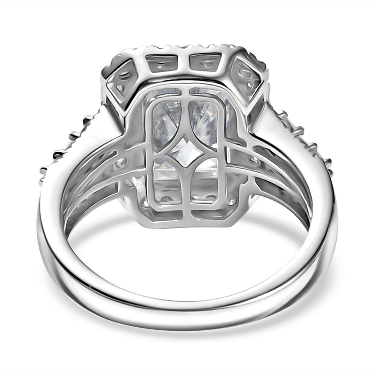 Radiant Cut Moissanite (Oct 11x8mm) Ring in Rhodium Over Sterling Silver (Size 10.0) 4.90 ctw image number 4