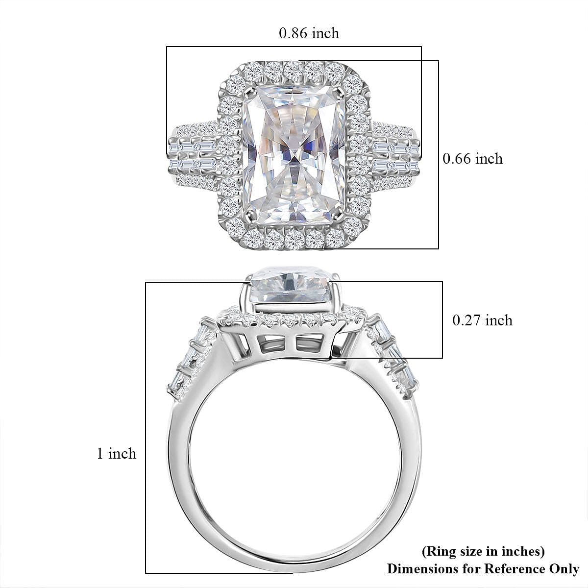 D'Joy Radiant Cut Moissanite 4.90 ctw Art Deco Ring in Rhodium Over Sterling Silver (Size 8.0)  image number 5