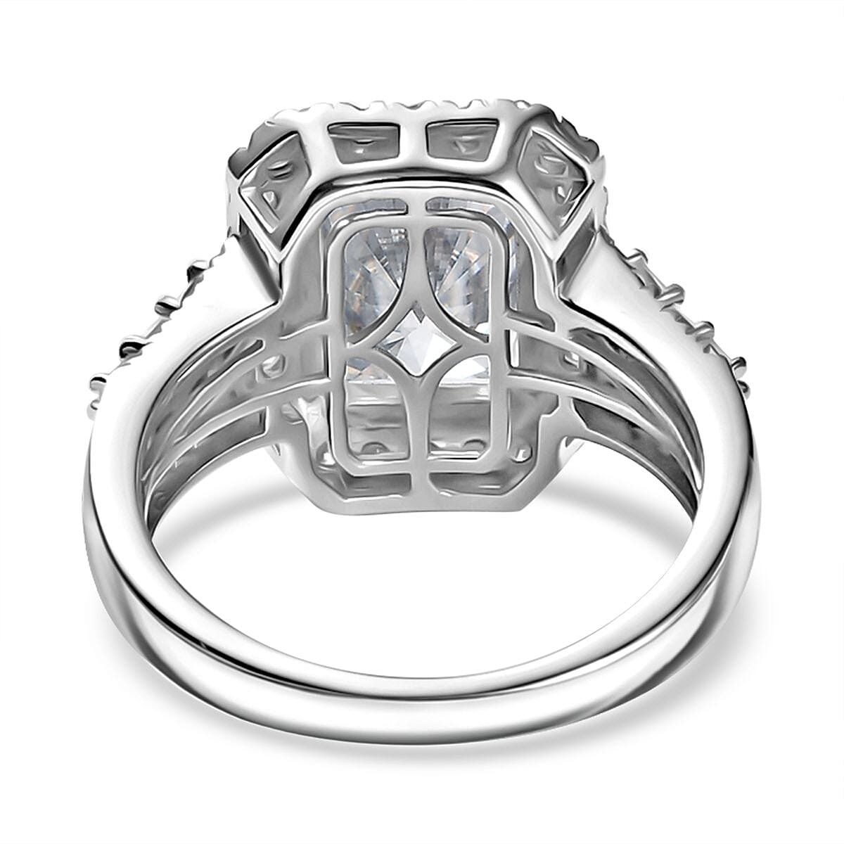 D'Joy Radiant Cut Moissanite 4.90 ctw Art Deco Ring in Rhodium Over Sterling Silver (Size 9.0)  image number 4