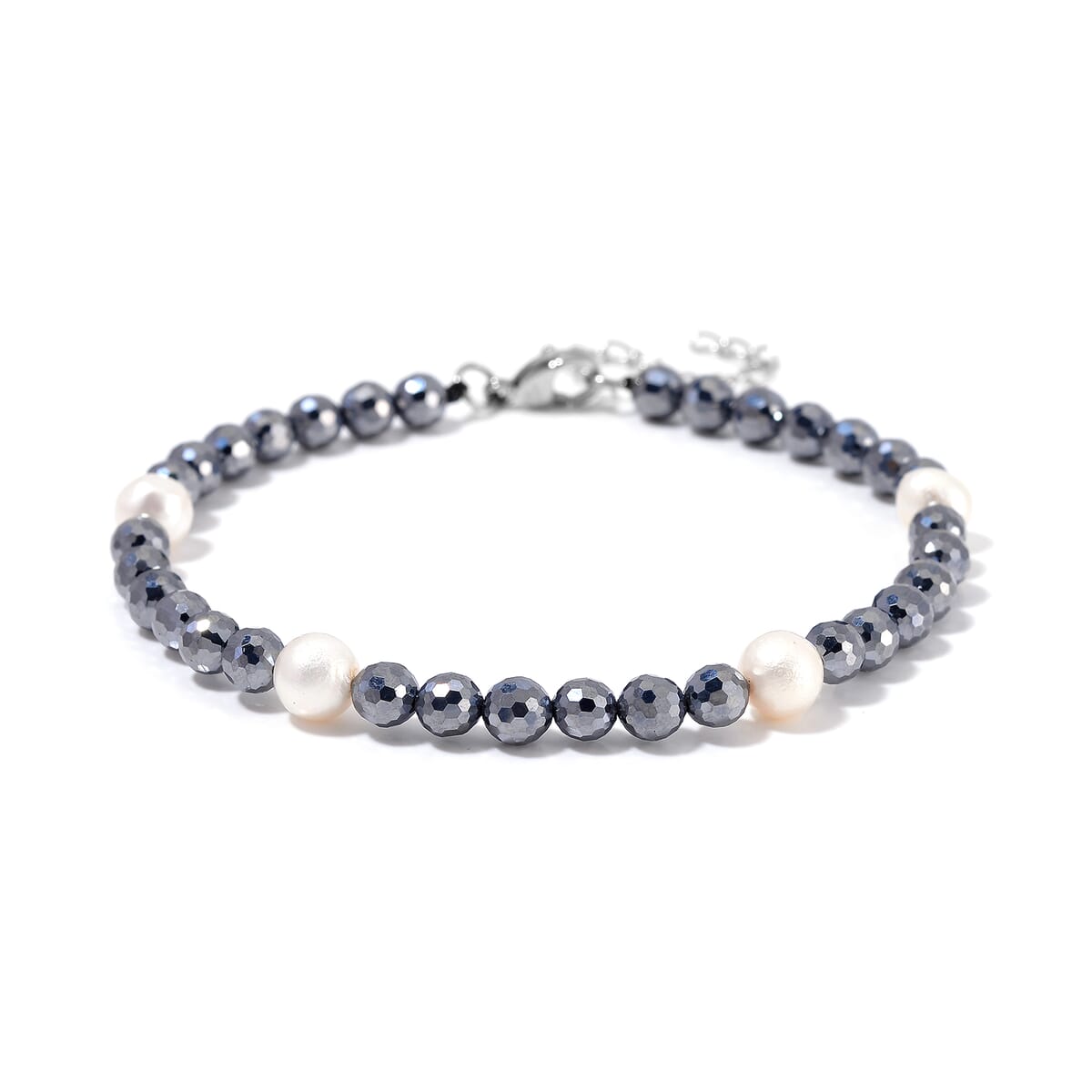 Freshwater Pearl and Terahertz 30.00 ctw Anklet in Stainless Steel (9.5-11.5In) image number 0