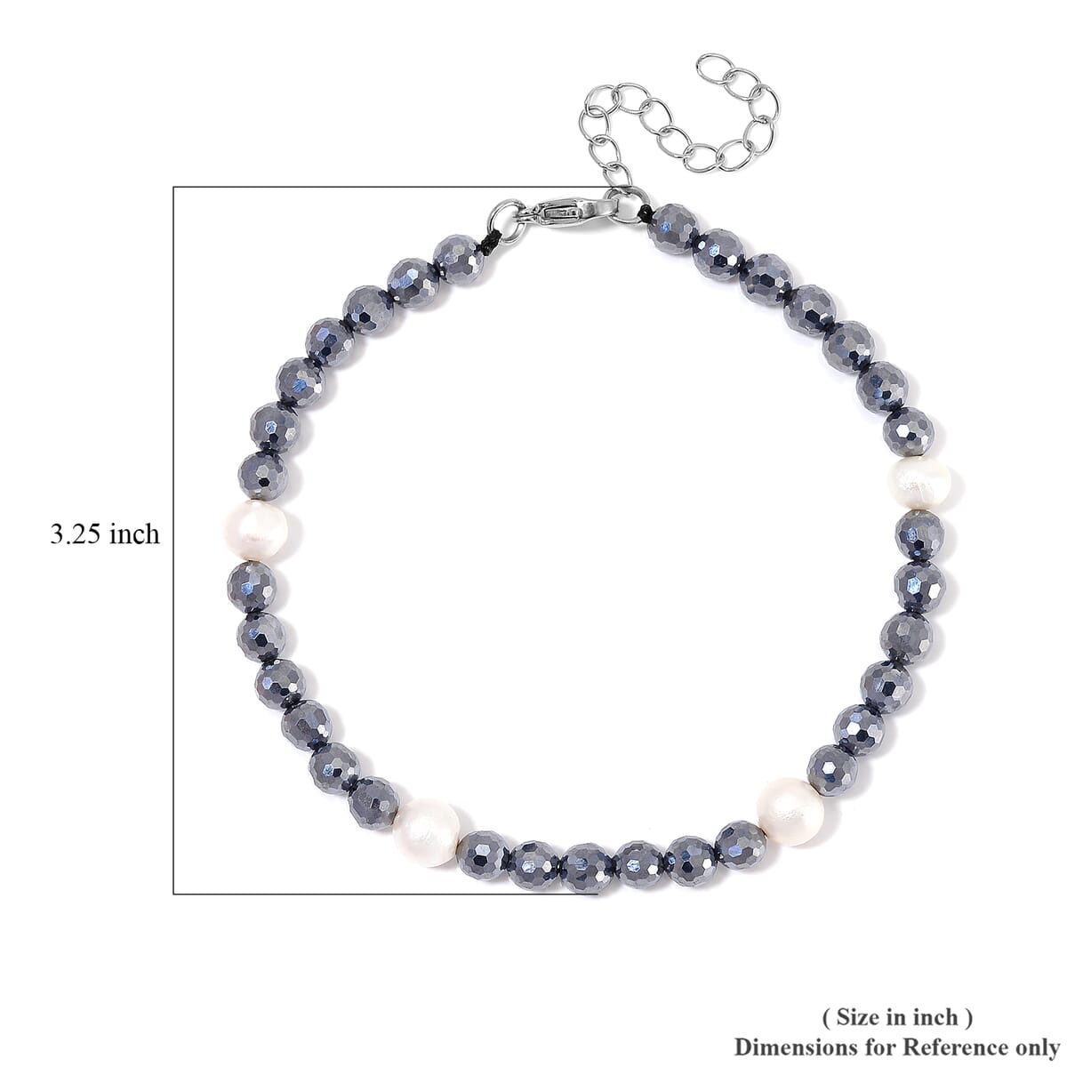 Freshwater Pearl and Terahertz 30.00 ctw Anklet in Stainless Steel (9.5-11.5In) image number 5