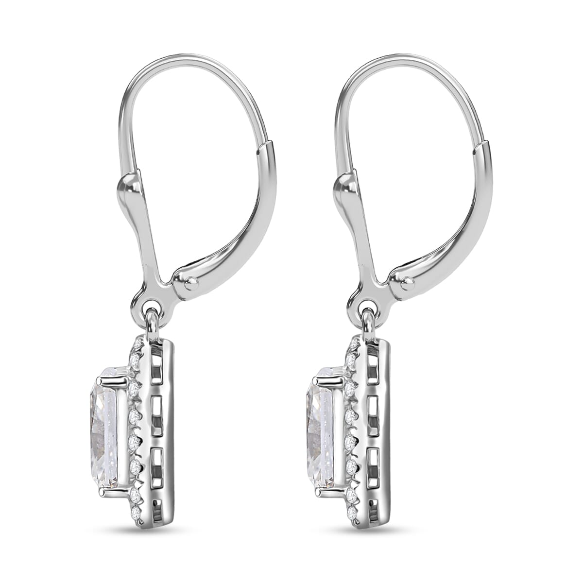 D'Joy Radiant Cut Moissanite 4.00 ctw Art Deco Earrings in Rhodium Over Sterling Silver image number 3