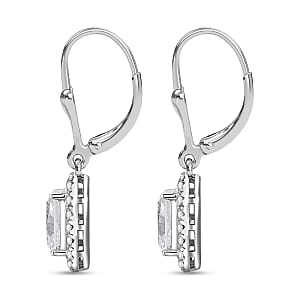 D'Joy Radiant Cut Moissanite 4.00 ctw Art Deco Earrings in Rhodium Over Sterling Silver