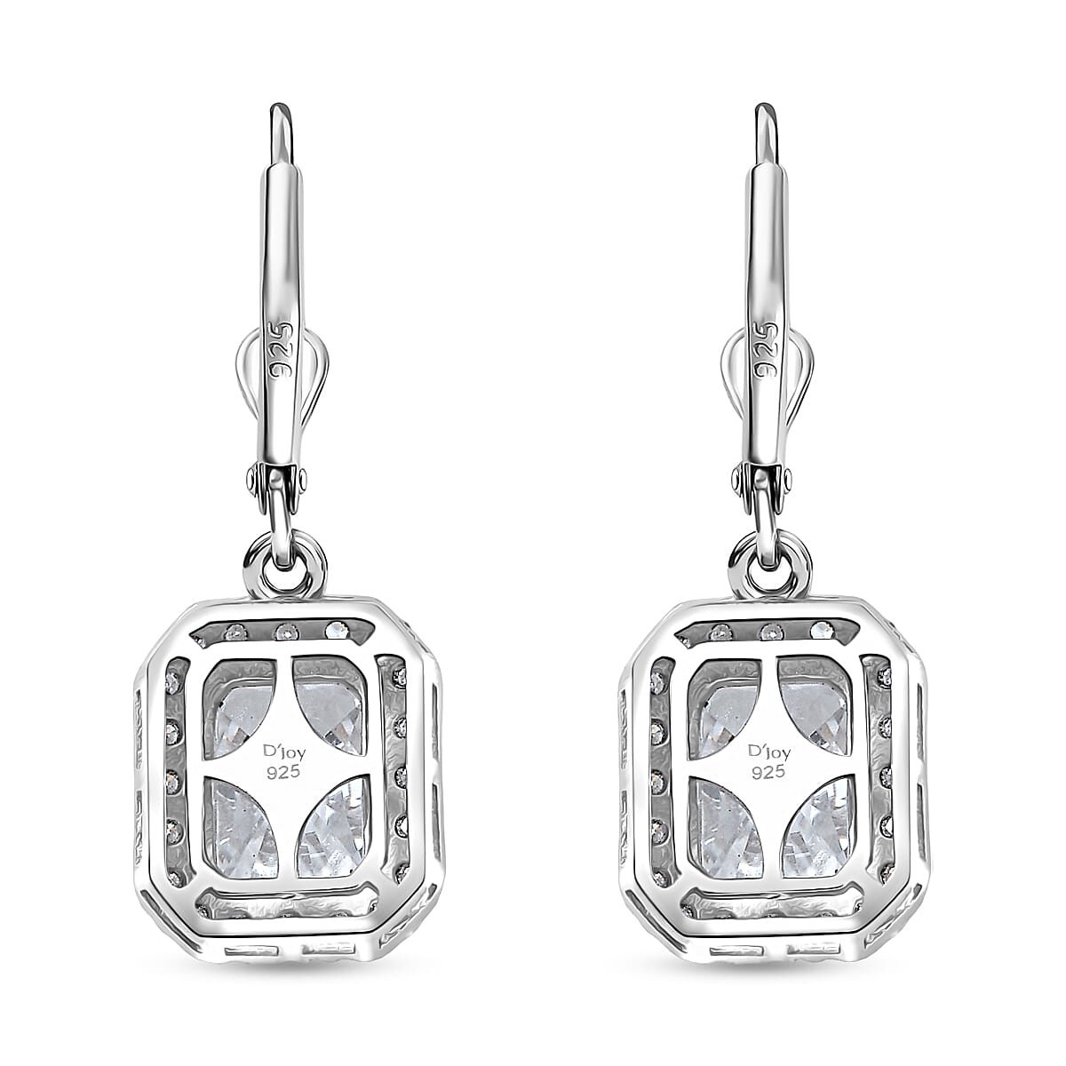 D'Joy Radiant Cut Moissanite 4.00 ctw Art Deco Earrings in Rhodium Over Sterling Silver