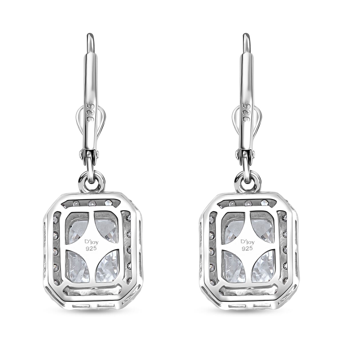 D'Joy Radiant Cut Moissanite 4.00 ctw Art Deco Earrings in Rhodium Over Sterling Silver image number 4