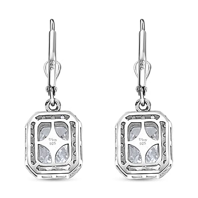 D'Joy Radiant Cut Moissanite 4.00 ctw Art Deco Earrings in Rhodium Over Sterling Silver
