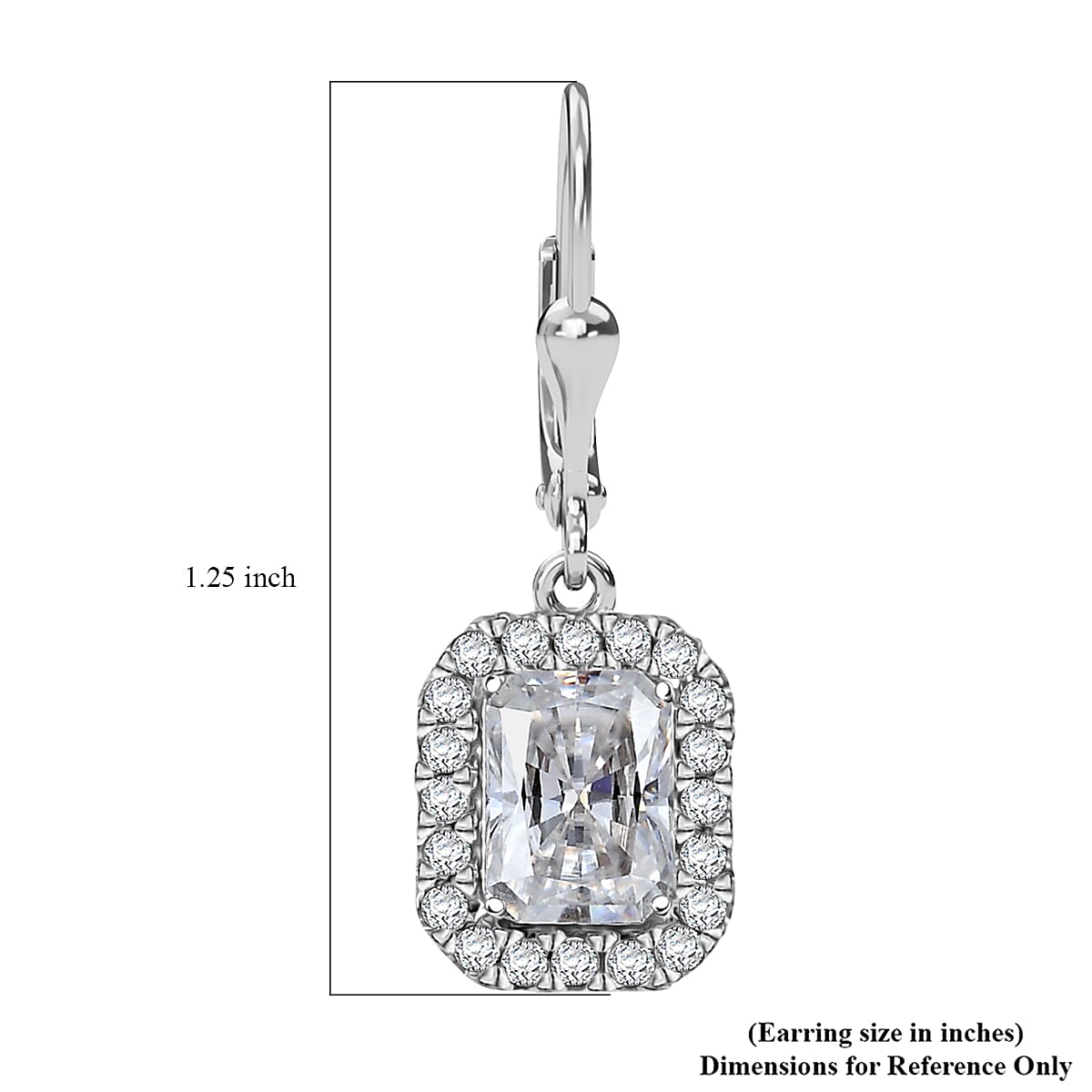 D'Joy Radiant Cut Moissanite 4.00 ctw Art Deco Earrings in Rhodium Over Sterling Silver