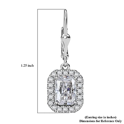 D'Joy Radiant Cut Moissanite 4.00 ctw Art Deco Earrings in Rhodium Over Sterling Silver