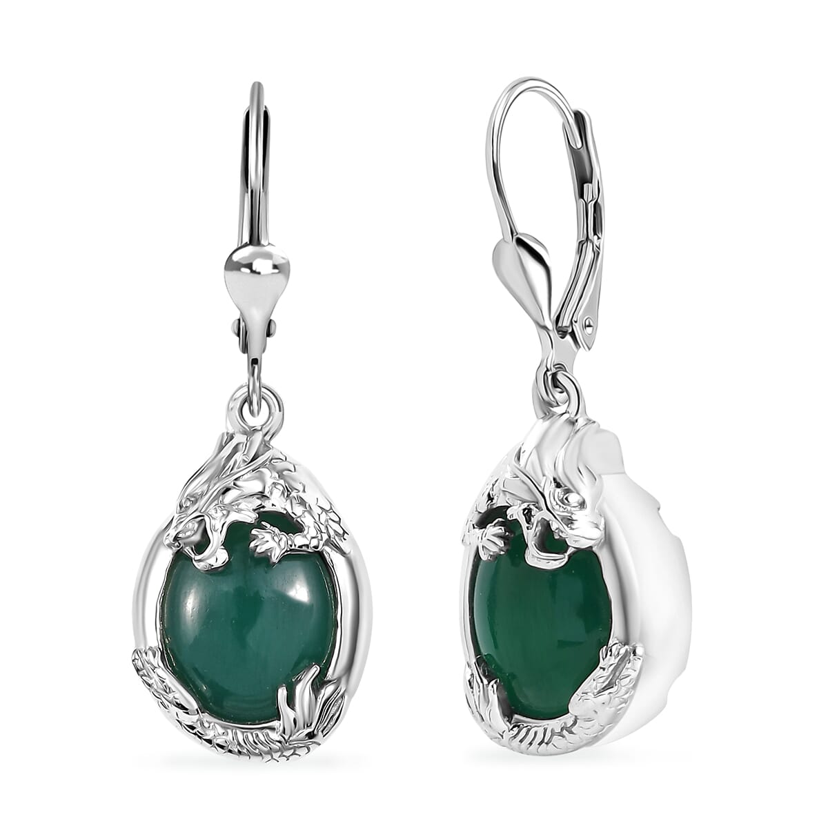 D'Joy Verde Onyx 10.00 ctw Dragon Lever Back Earrings in Rhodium Over Sterling Silver  image number 0