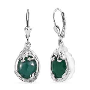 D'Joy Verde Onyx 10.00 ctw Dragon Lever Back Earrings in Rhodium Over Sterling Silver 