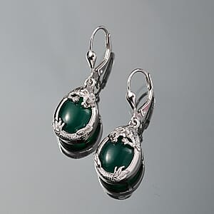 D'Joy Verde Onyx 10.00 ctw Dragon Lever Back Earrings in Rhodium Over Sterling Silver 