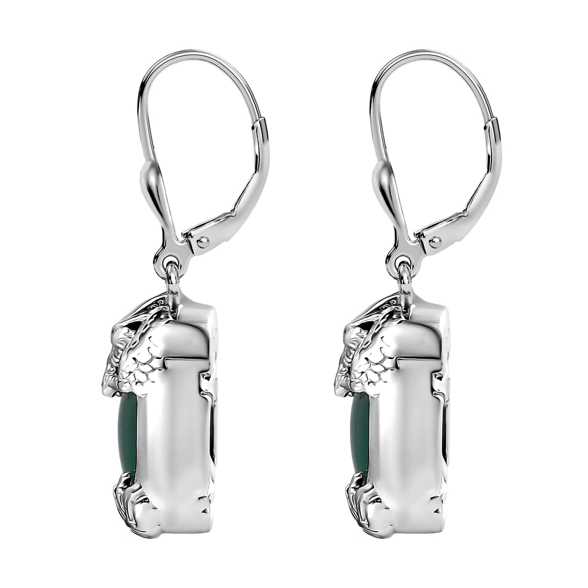 D'Joy Verde Onyx 10.00 ctw Dragon Lever Back Earrings in Rhodium Over Sterling Silver  image number 3