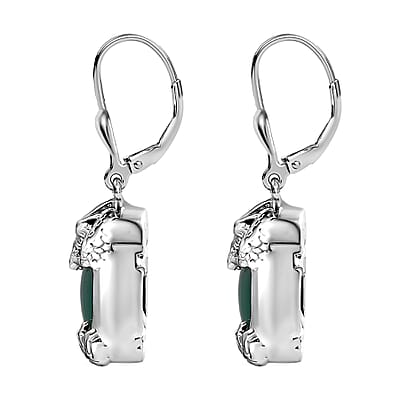 D'Joy Verde Onyx 10.00 ctw Dragon Lever Back Earrings in Rhodium Over Sterling Silver 