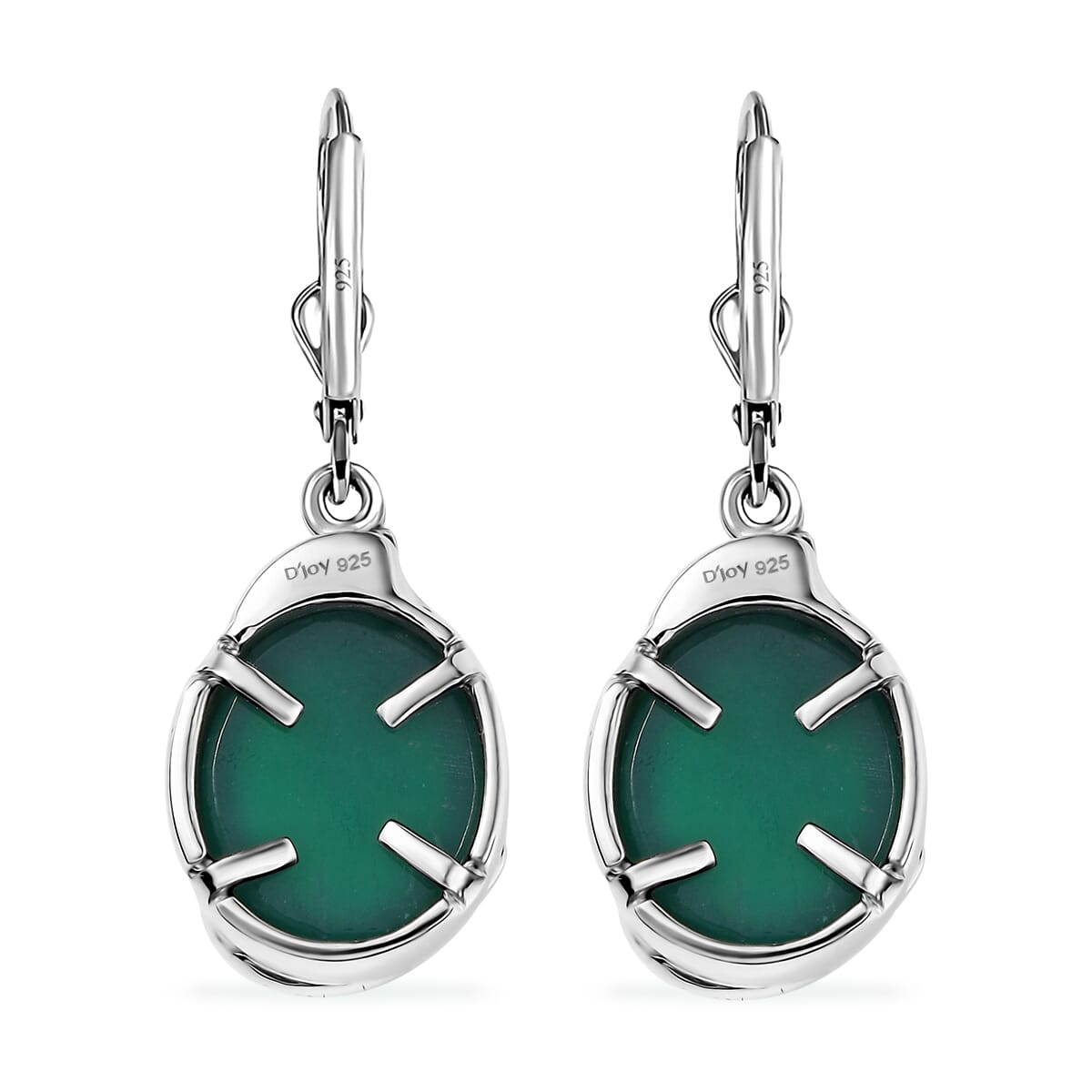 D'Joy Verde Onyx 10.00 ctw Dragon Lever Back Earrings in Rhodium Over Sterling Silver  image number 4