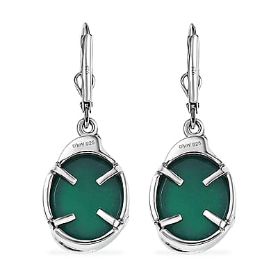D'Joy Verde Onyx 10.00 ctw Dragon Lever Back Earrings in Rhodium Over Sterling Silver 