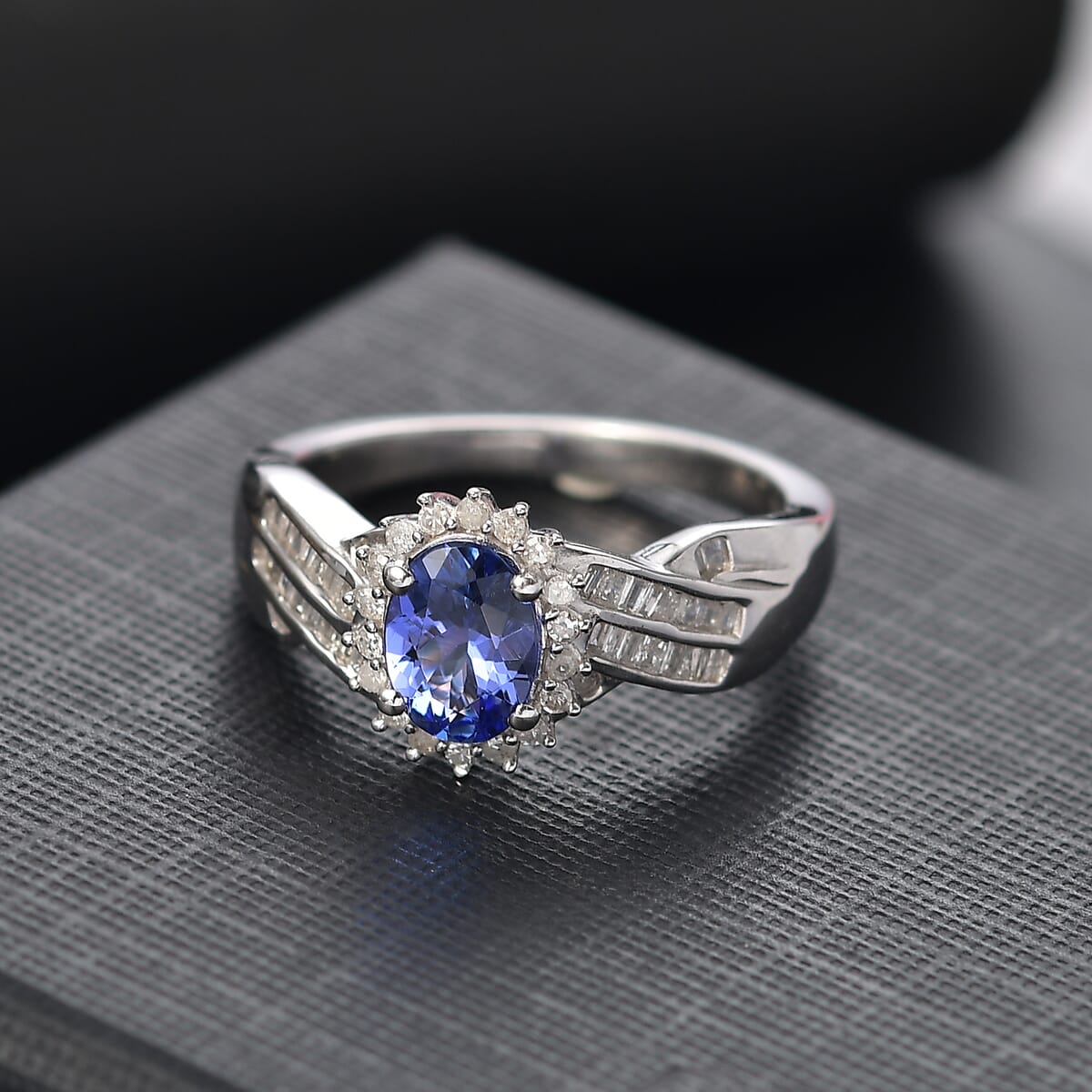 AAA Tanzanite and Diamond 1.30 ctw Ring in Rhodium Over Sterling Silver (Size 5.0) image number 1