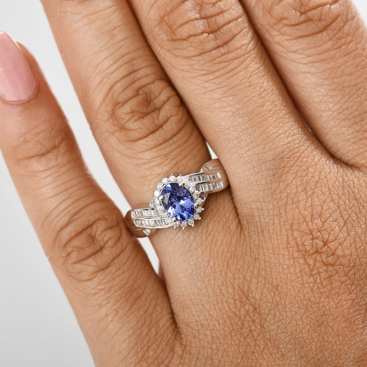 AAA Tanzanite and Diamond 1.30 ctw Ring in Rhodium Over Sterling Silver (Size 5.0) image number 2