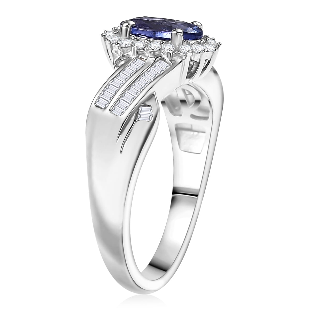AAA Tanzanite and Diamond 1.30 ctw Ring in Rhodium Over Sterling Silver (Size 5.0) image number 3