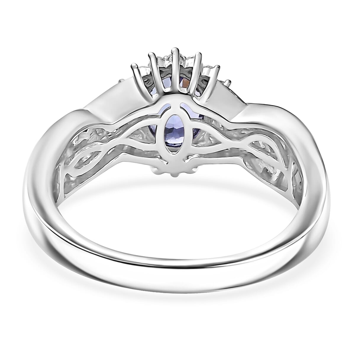 AAA Tanzanite and Diamond 1.30 ctw Ring in Rhodium Over Sterling Silver (Size 5.0) image number 4