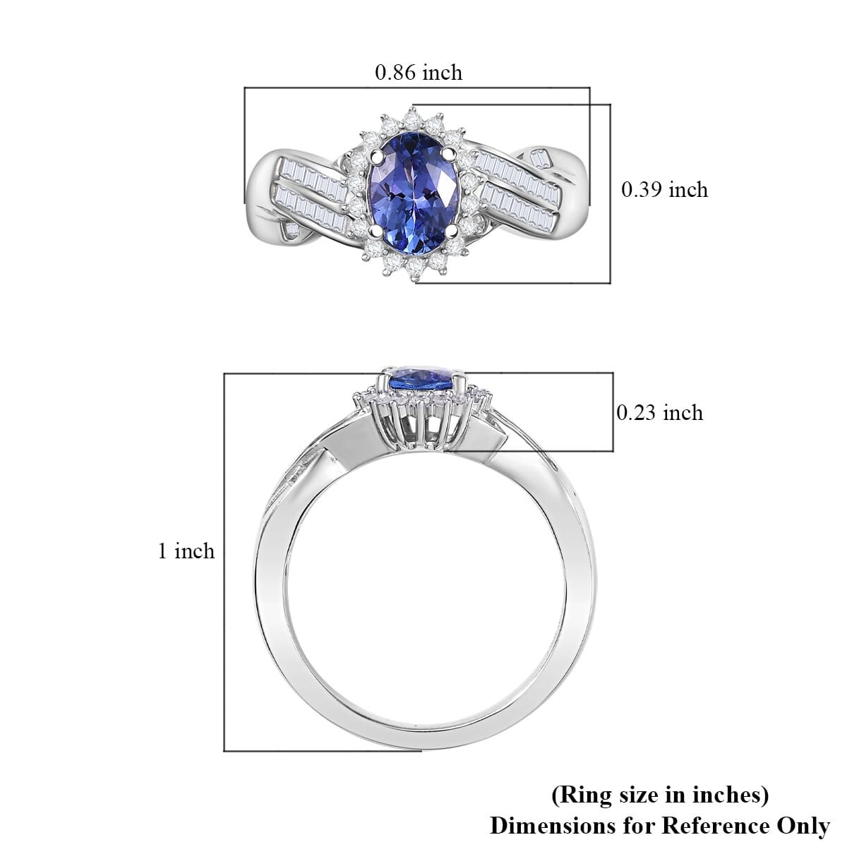 AAA Tanzanite and Diamond 1.30 ctw Ring in Rhodium Over Sterling Silver (Size 5.0) image number 5
