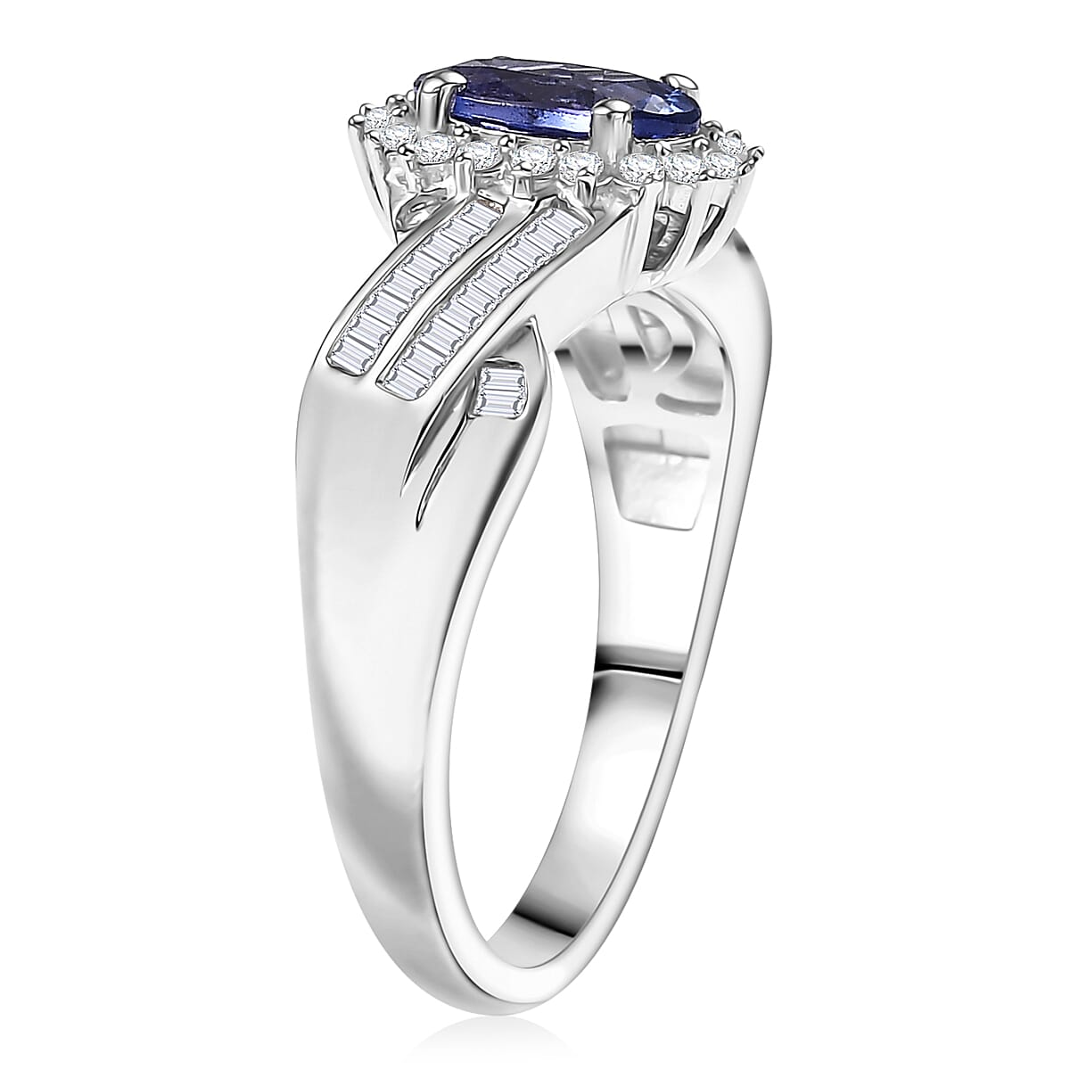 D'Joy AAA Tanzanite and Diamond 1.30 ctw Ring in Rhodium Over Sterling Silver (Size 6.0) image number 3