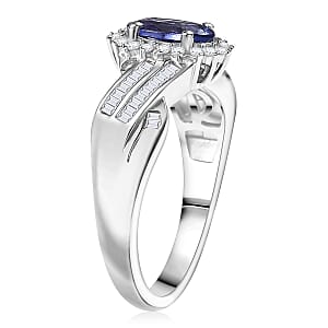 D'Joy AAA Tanzanite and Diamond 1.30 ctw Ring in Rhodium Over Sterling Silver (Size 6.0)