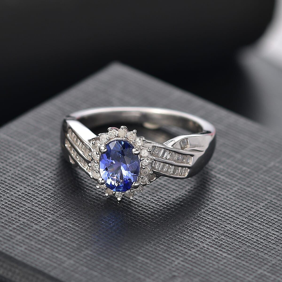 D'Joy AAA Tanzanite and Diamond 1.30 ctw Ring in Rhodium Over Sterling Silver (Size 8.0) image number 1