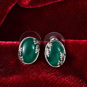 Karis Verde Onyx 11.90 ctw Flower and Leaves Stud Earrings in Platinum Bond 