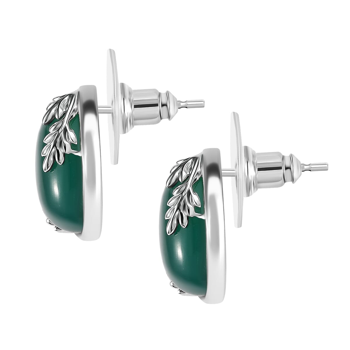 Karis Verde Onyx 11.90 ctw Flower and Leaves Stud Earrings in Platinum Bond  image number 3