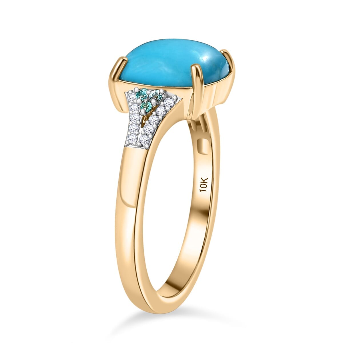 Certified & Appraised Luxoro AAA Sleeping Beauty Turquoise, AAAA Paraiba Tourmaline and Diamond E-F I2 3.17 ctw Ring in 10K Yellow Gold (Size 10.0) (Del. in 10-12 Days) image number 3