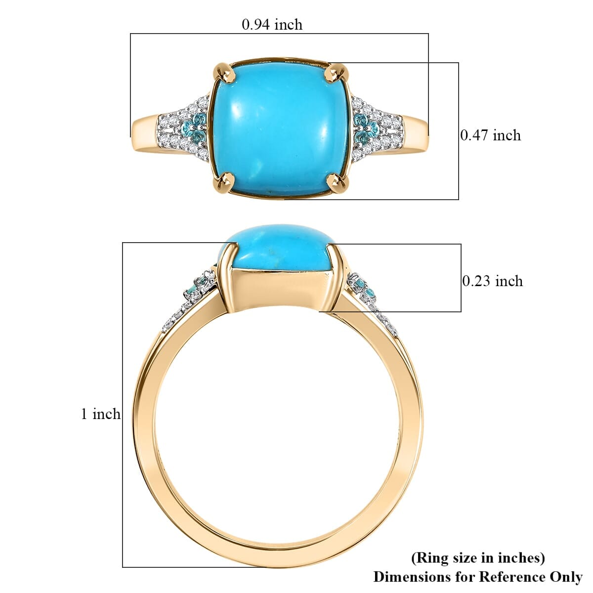 Certified & Appraised Luxoro AAA Sleeping Beauty Turquoise, AAAA Paraiba Tourmaline and Diamond E-F I2 3.17 ctw Ring in 10K Yellow Gold (Size 10.0) (Del. in 10-12 Days) image number 5