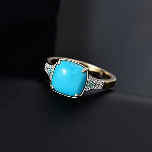 Certified & Appraised Luxoro 10K Yellow Gold AAA Sleeping Beauty Turquoise, AAAA Paraiba Tourmaline and Diamond (E-F, I2) (0.12 cts) Ring (Size 10.5) 3.17 ctw