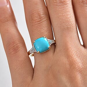 Certified & Appraised Luxoro 10K Yellow Gold AAA Sleeping Beauty Turquoise, AAAA Paraiba Tourmaline and Diamond (E-F, I2) (0.12 cts) Ring (Size 11.5) 3.17 ctw