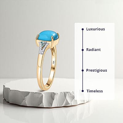 Certified & Appraised Luxoro 10K Yellow Gold AAA Sleeping Beauty Turquoise, AAAA Paraiba Tourmaline and Diamond (E-F, I2) (0.12 cts) Ring (Size 12.0) 3.17 ctw