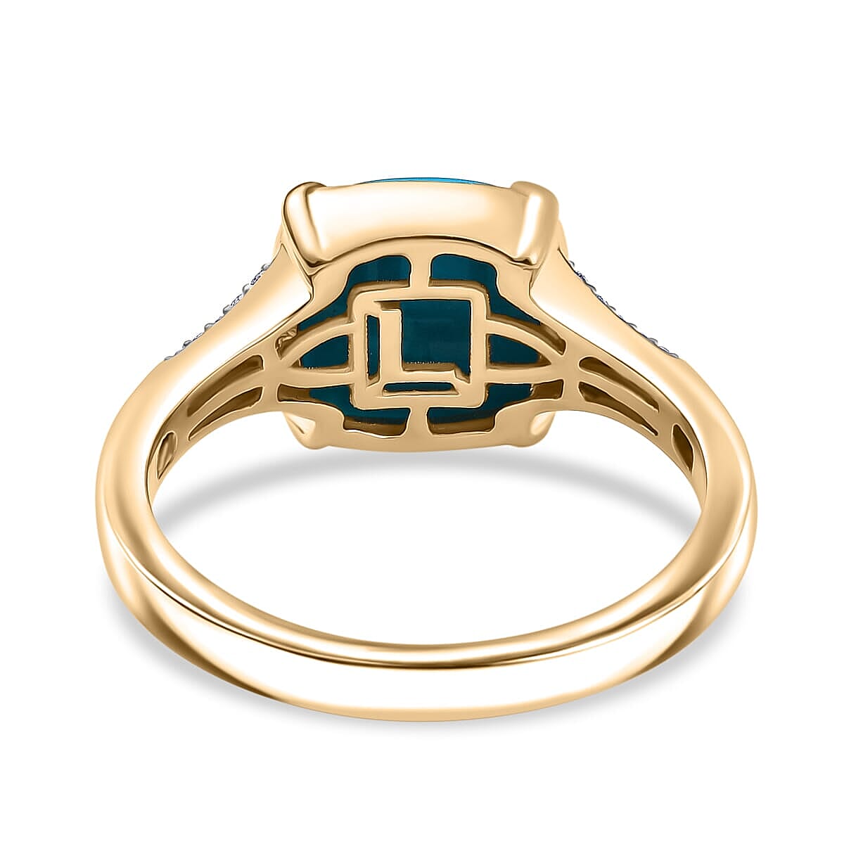 Certified & Appraised Luxoro 10K Yellow Gold AAA Sleeping Beauty Turquoise, AAAA Paraiba Tourmaline and Diamond (E-F, I2) (0.12 cts) Ring (Size 12.0) 3.17 ctw image number 4