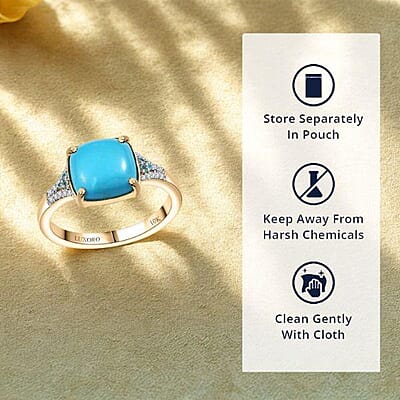 Certified & Appraised Luxoro 10K Yellow Gold AAA Sleeping Beauty Turquoise, AAAA Paraiba Tourmaline and Diamond (E-F, I2) (0.12 cts) Ring (Size 12.0) 3.17 ctw