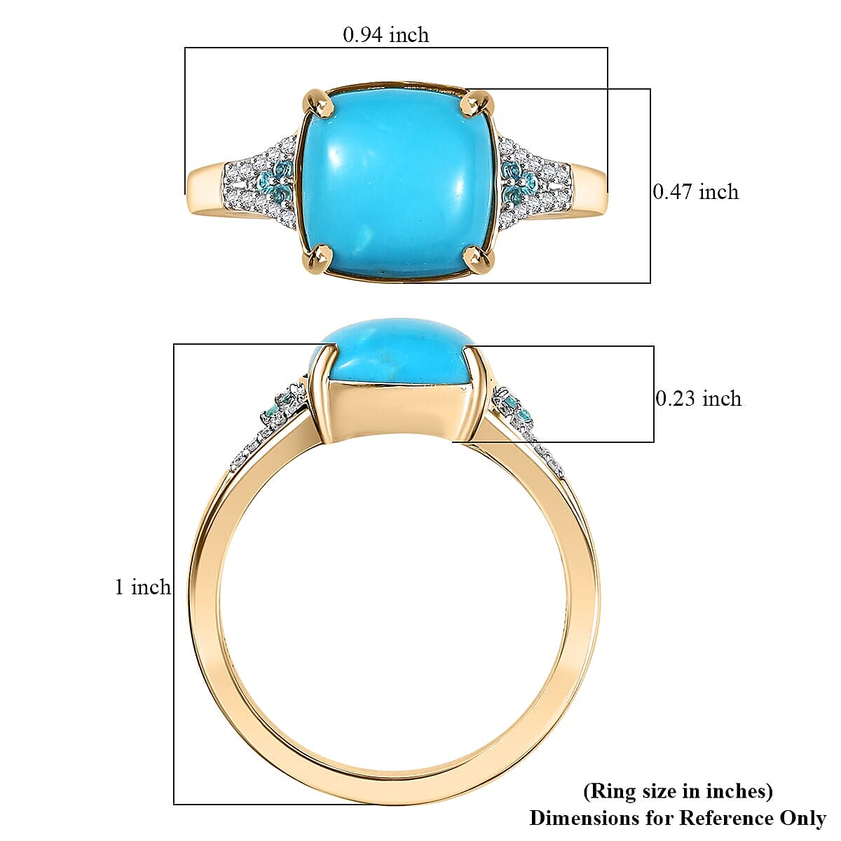 Certified & Appraised Luxoro 10K Yellow Gold AAA Sleeping Beauty Turquoise, AAAA Paraiba Tourmaline and Diamond (E-F, I2) (0.12 cts) Ring (Size 12.0) 3.17 ctw image number 5