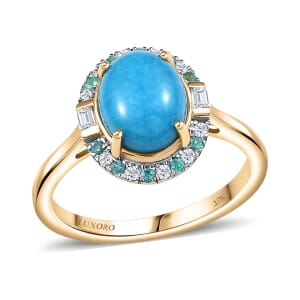 Certified & Appraised Luxoro AAA Sleeping Beauty Turquoise, AAAA Paraiba Tourmaline and Diamond E-F I2 2.81 ctw Ring in 10K Yellow Gold (Size 10.0)