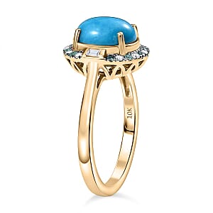 Certified & Appraised Luxoro AAA Sleeping Beauty Turquoise, AAAA Paraiba Tourmaline and Diamond E-F I2 2.81 ctw Ring in 10K Yellow Gold (Size 10.0)