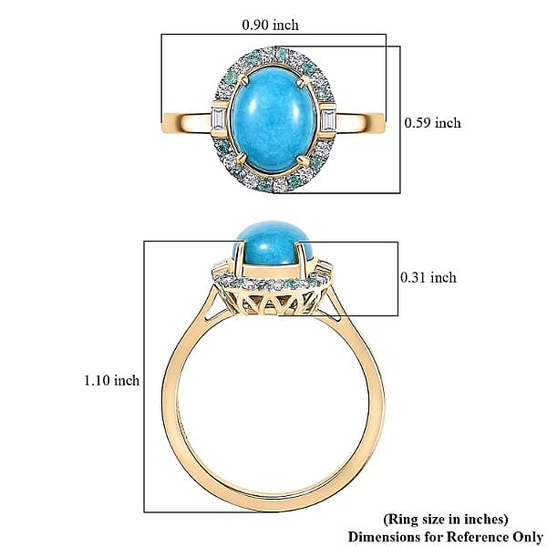 Certified & Appraised Luxoro AAA Sleeping Beauty Turquoise, AAAA Paraiba Tourmaline and Diamond E-F I2 2.81 ctw Ring in 10K Yellow Gold (Size 10.0)