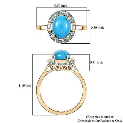 Certified & Appraised Luxoro AAA Sleeping Beauty Turquoise, AAAA Paraiba Tourmaline and Diamond E-F I2 2.81 ctw Ring in 10K Yellow Gold (Size 10.0)