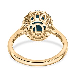 Certified & Appraised Luxoro 10K Yellow Gold AAA Sleeping Beauty Turquoise, AAAA Paraiba Tourmaline and Diamond (E-F, I2) (0.13 cts) Ring (Size 10.5) 2.81 ctw